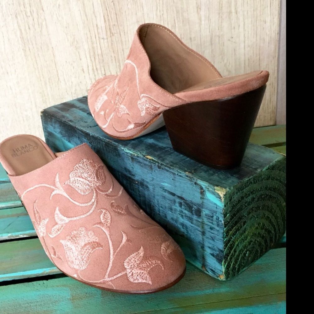 Anthropologie nude Suede Embroider Floral Slides - Picture 2 of 5